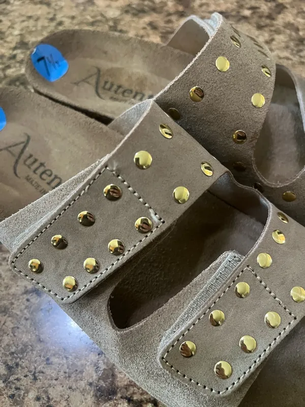 Autenti Taupe Slide Clogs with Gold Stud Accents Brown Size 7.5 - Image 3