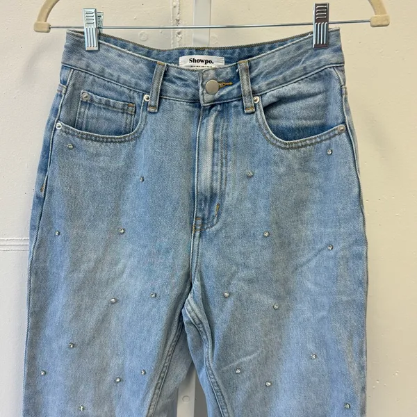 Showpo. Rhinestone High Waist Mom Denim‎ Jeans Medium Wash Sz 4 - Image 3