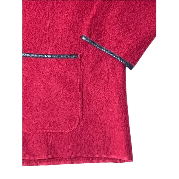 Charter Club Womens L Red 100% Wool Jacket 4 Pocket Button Front Leather Trim - Image 6