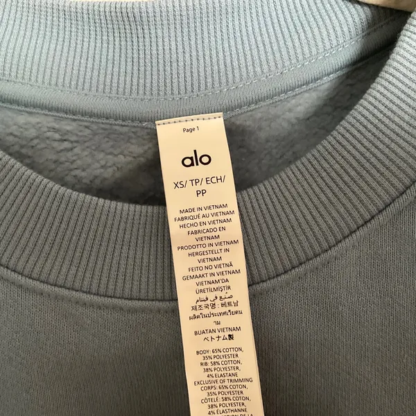Alo Yoga Cropped Accolade Crewneck Celestial Blue XS - Image 6
