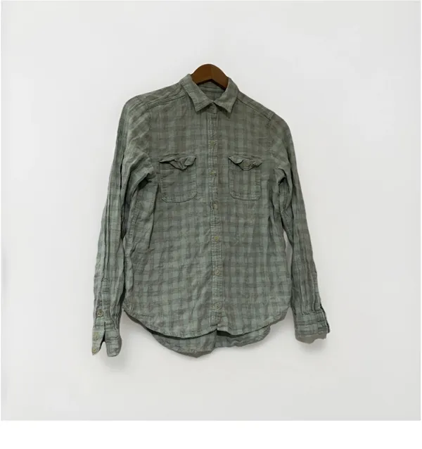 Universal Threads Shirt Womens Green Gray Plaid Button Up Long Sleeve Size Small - Image 4
