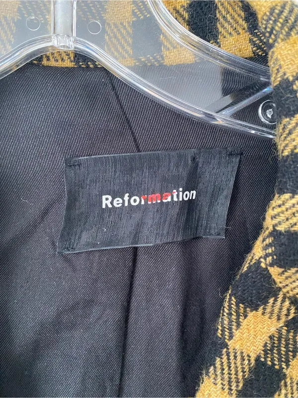 Reformation Lazer Checked Open-Front Blazer Jacket Black size XS - Image 10
