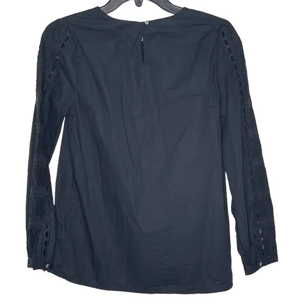 J. Crew Blouse Top Size Small Black‎ With Lace Sleeves Cotton Stretch Blend - Image 9