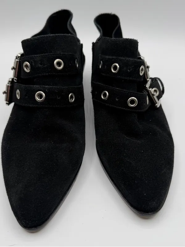 Rebecca Minkoff Black Suede Buckle Ankle Booties Pointed Toe Women’s 7M - Image 2