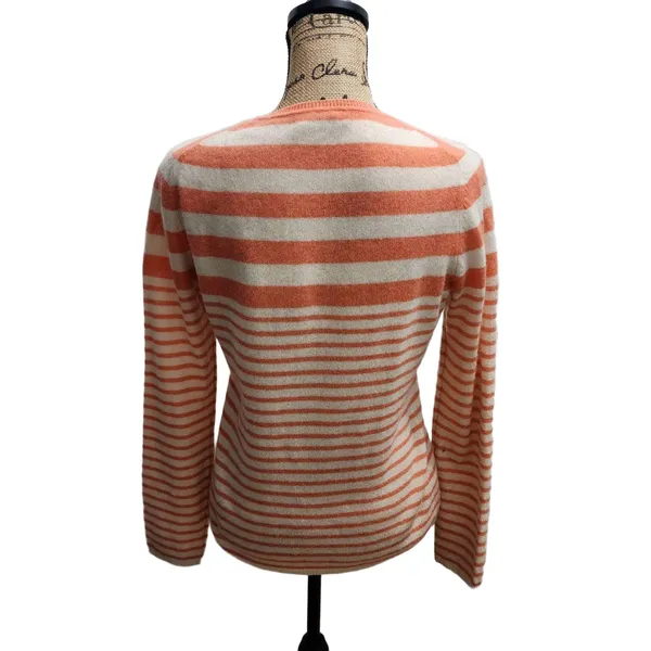 Lord And Taylor Sweater Womens Size Medium White Orange Striped Crew‎ Neck Cozy - Image 2