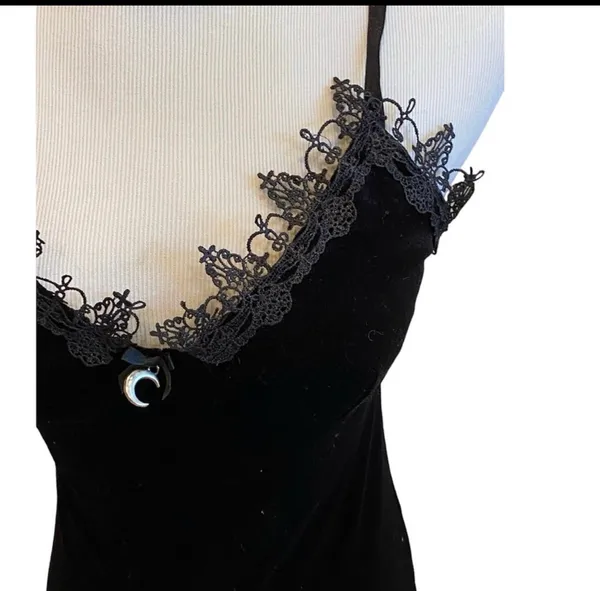 Gothic Black Velvet Bodycon Slip Dress Lace Moon Charm Mini S Sexy Halloween - Image 4