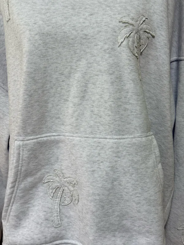 Full Tilt So Soft Women’s Gray Fleece palm tree appliqué Hooded sweatshirt XL - Image 3