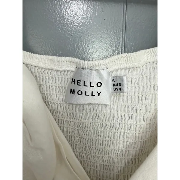 Hello Molly White Linen Cotton Puff Sleeves Criss Cross Smocked Crop Top S - Image 3