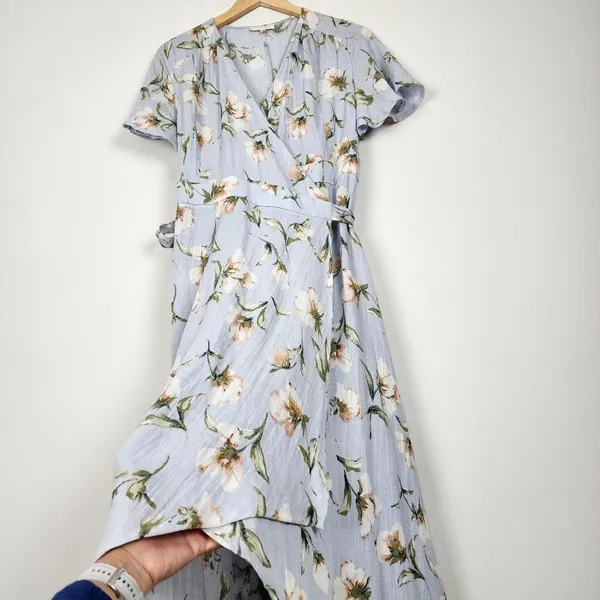 Prómesa Floral Wrap Dress Light Blue Cotton Spandex Size M - Image 12