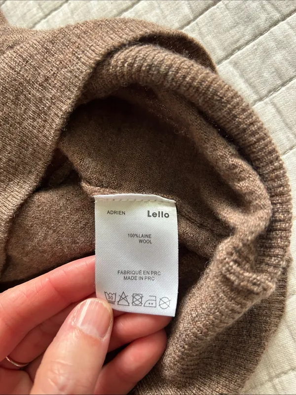 Lello Vtg brown turtleneck 100% wool base layer light sweater med - Image 3