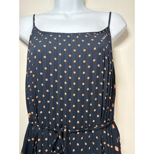 Banana Republic Maxi Dress Navy Blue Polka Dot Pleated Sleeveless Fall Wedding 4 - Image 3