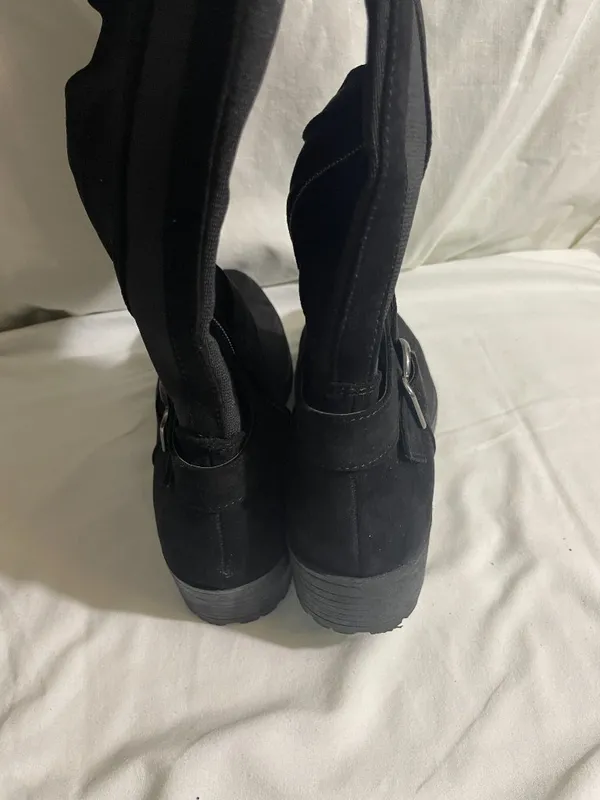 UNIONBAY Women's Black Tall Riding Boots Side Zip Buckle Stretch Panel Size 8M - Image 5