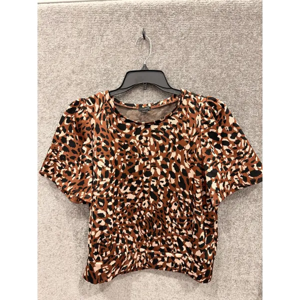 Ann Taylor Factory Women Top L Brown Leopard Puff Sleeve Knit Animal Print - Image 5