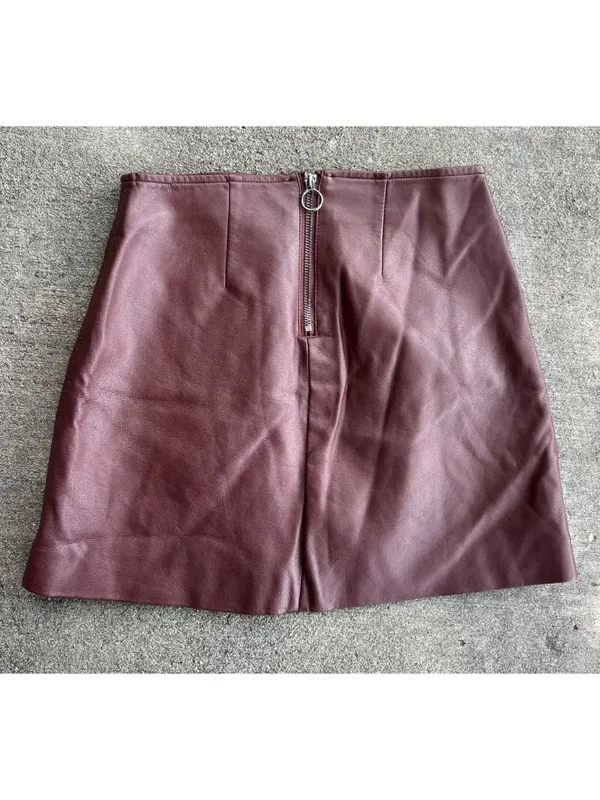 BLANKNYC Burgundy Wine Faux Leather Mini Skirt Biker moto sz24 - Image 3