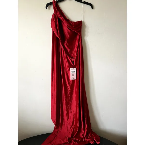 Oh Polly Adelina Asymmetric Tie Back Maxi Gown Dress in Cherry Red Size M New - Image 7