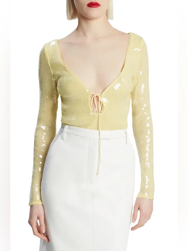 Bardot Verona Sequin Bodysuit In Canary Yellow - Image 3