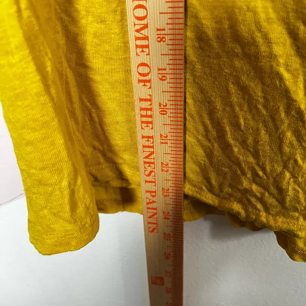 100% Linen Top Women's Medium Mustard Yellow Cowl Neck‎ Tie Back Short Sleeve - Image 8