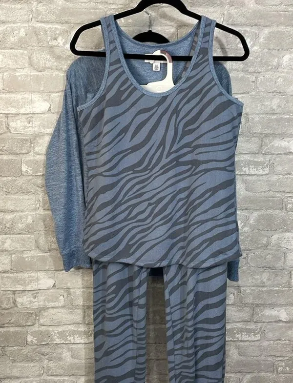 Karen Neuburger 3 Pieces Textured Pajama Set, Blue - Image 11