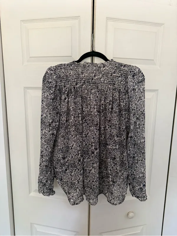 Free People Long Sleeve Floral Smocked Blouse Blue Purple Size Small - Image 6