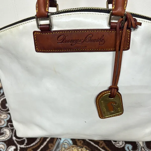 Dooney & Bourke White and Brown Satchel with Leather Accents - Image 3