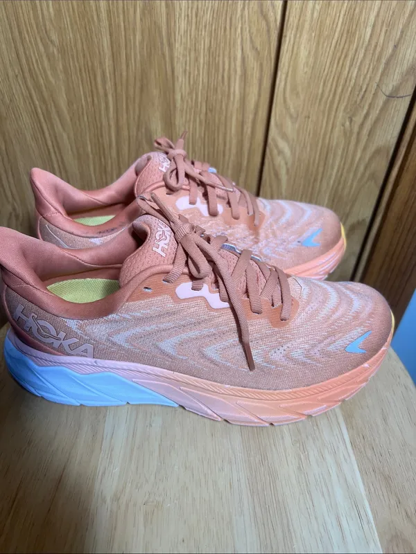 Hoka Women's Coral/Yellow Athletic Running Shoes - Image 2