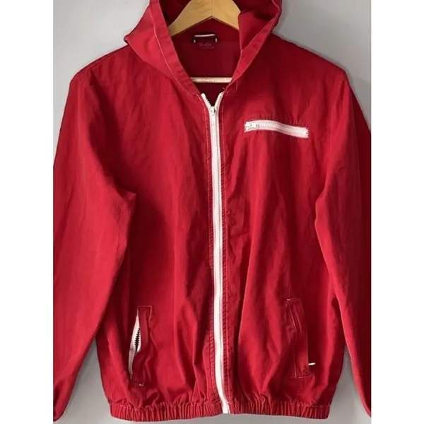 Brandy Melville John Galt Cotton Red Zip Up Jacket Hooded Windbreaker - Image 3