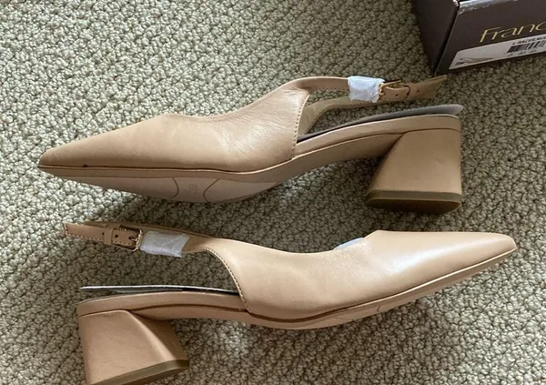 NEW Franco Sarto Racer Pumps Short Heels Sling backs Nude Size 8 NIB - Image 10