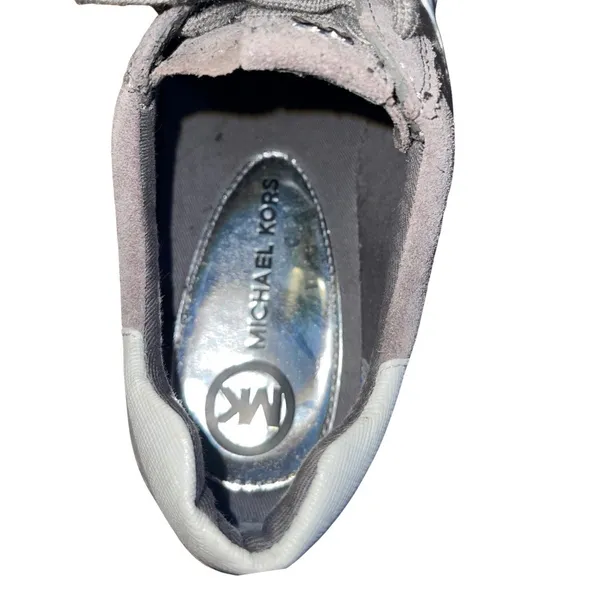 Michael Michael Kors Allie Trainer Sneakers Gray Suede Silver Metallic Size 9 - Image 6