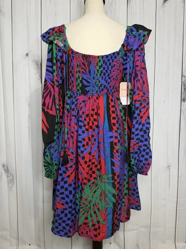 Oddi Zoe Floral Tropical Leaves Dress Size L Smocked Back Long Sleeve NWT - Image 7