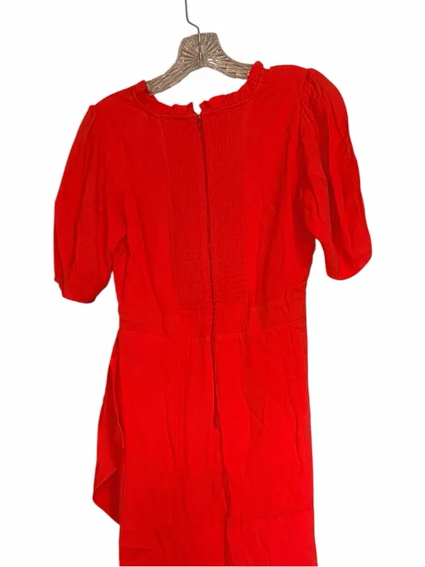 Hale Bob Poppy Red Ruched Asymmetric Mini Dress XS NWT Puff Sleeve V-Neck - Image 5