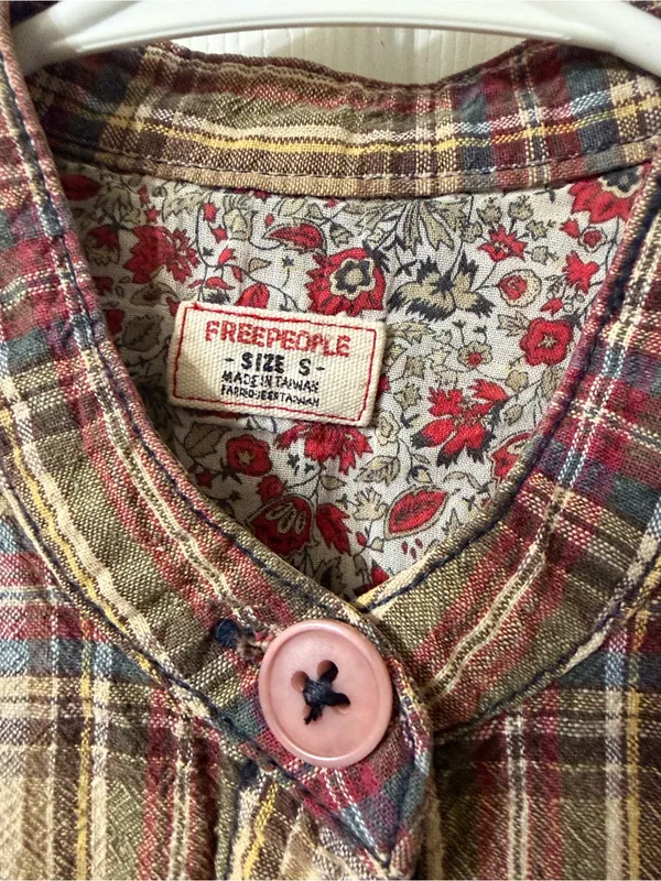 Free people Plaid Linen/Cotton Blend Cropped Button Down Jacket Sz Small - Image 7