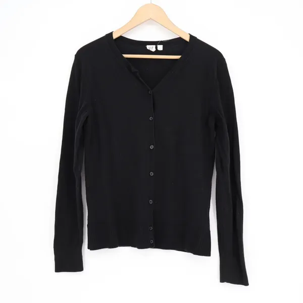 Gap Cardigan Sweater Womens Large Black Knit Ribbed Button Front Long Sleeve - Image 2