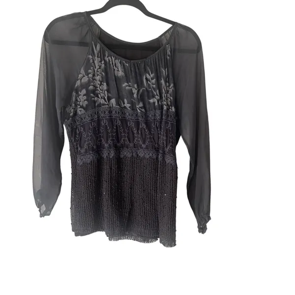 Women's Medium‎ Blue Waffle Floral Boho Chiffon Fairy Feminine Danity Top - Image 2