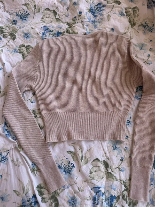 Beige Button Up Sweater Tan - Image 3