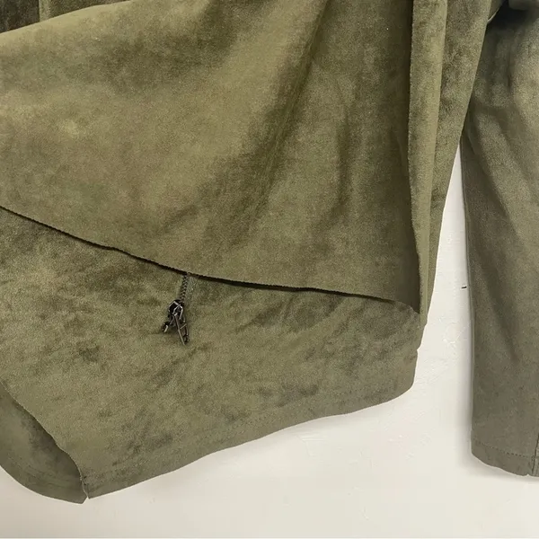 Blank NYC Olive Green Faux Suede & Leather Moto Jacket Womens M Fall Casual - Image 6