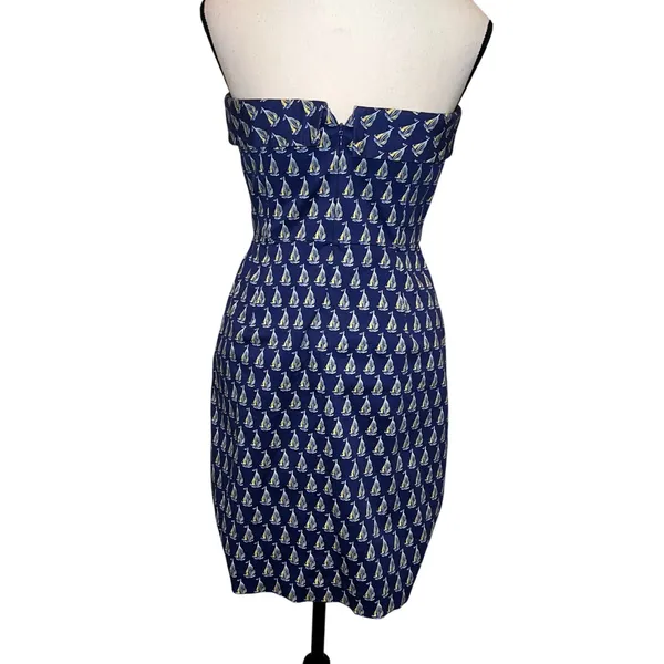 Vineyard Vines Cotton Boating Dress Navy Sailboats Strapless Sheath Size 2 - Image 4