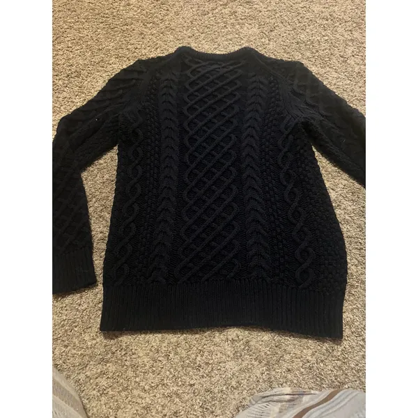 J.Crew Womens Navy Blue 100%‎ Cotton Lattice Cable Knit Crew Neck Sweater Small - Image 6