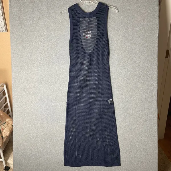 ANRABESS Women's Navy Blue Crochet Mesh Maxi Dress Beach‎ Cover Up New - Image 3