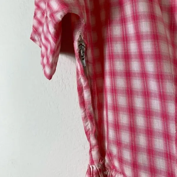 Vintage Pink & White Plaid Lattice Sleeve A Line Midi Dress Size S - Image 7
