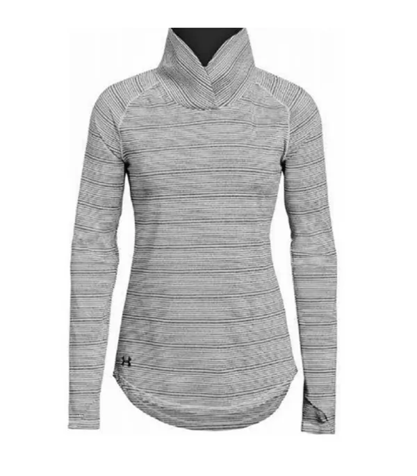 Under Armour Womens Striped Funnel Neck Pullover Zinger Top Black White Size Medium - Image 2
