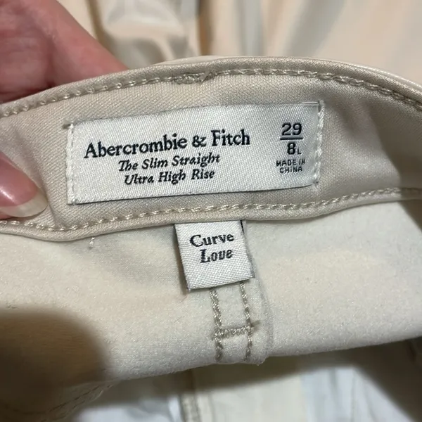 Abercrombie & Fitch LONG Curve Love Slim Straight Faux Leather Denim Jeans 29/8L - Image 3