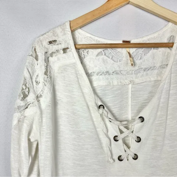 Free People Jennie White Lace Up Long Sleeve Tunic Top‎ XS - Image 4