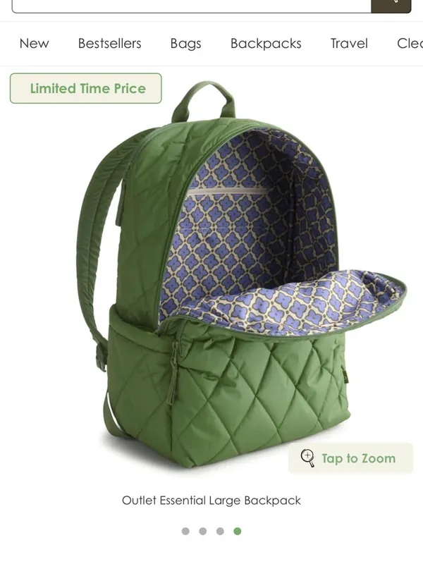 NWT Vera Bradley Quilted Olive Green Backpack - Image 4
