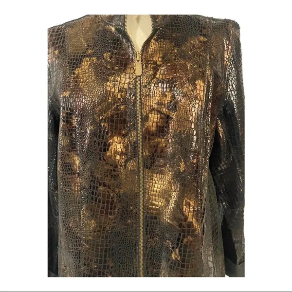 Reversible Faux Black Leather Moto & Animal Print Lightweight Jacket - Image 6
