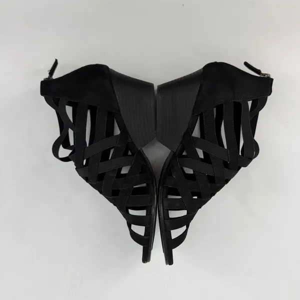 Eileen‎ Fisher Black Leather Strappy Cage Wedge Sandals Womens 8 Zip Back - Image 5