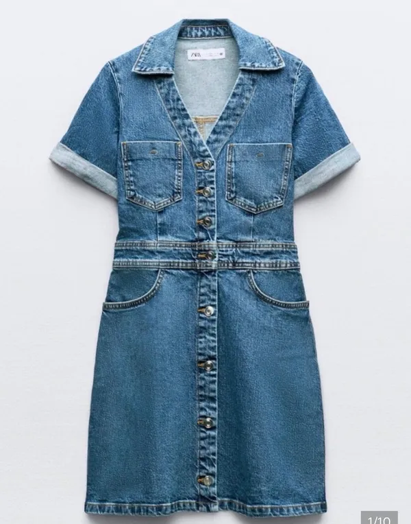 Zara mid-blue denim mini dress - Image 2
