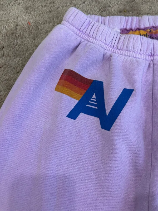 Aviator Nation Neon Purple Logo Sweatpants. Size Large - Image 2