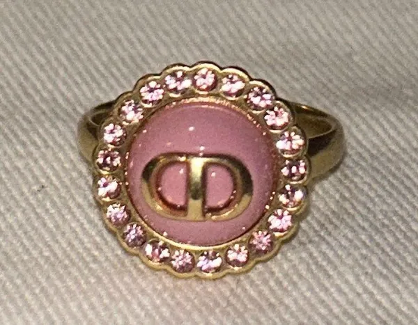 Christian Dior Petit CD Baroque Ring Gold-Finish Metal, Pink Crystals Size L - Image 5