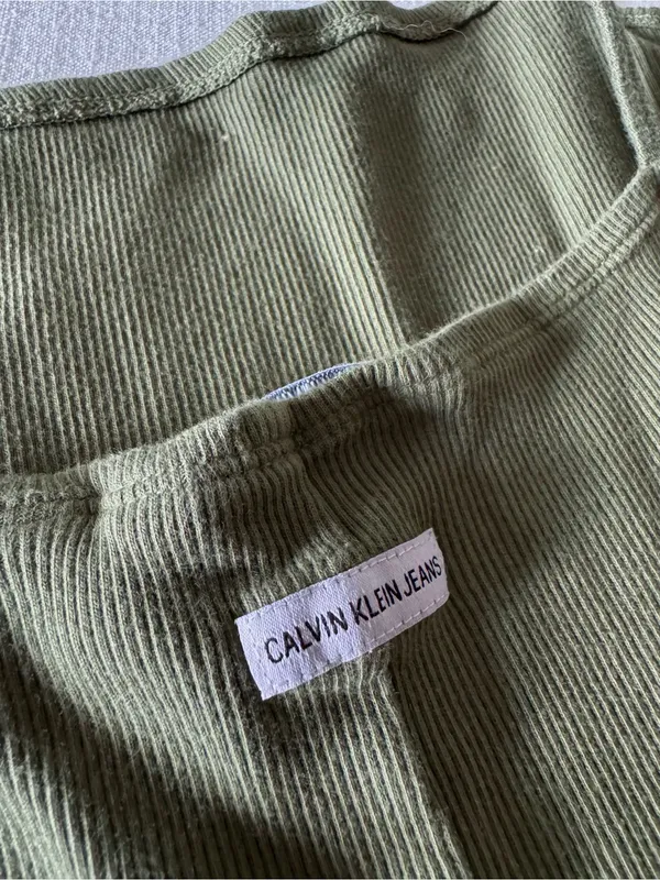 Calvin Klein Olive Green Midi Ribbed Cotton Slip Dress - S/M - Image 6