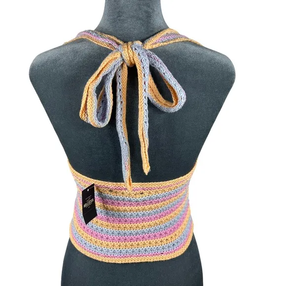 Hollister Crochet Halter‎ Top Small Boho Festival Knit Y2K Fairycore Summer NEW! - Image 2